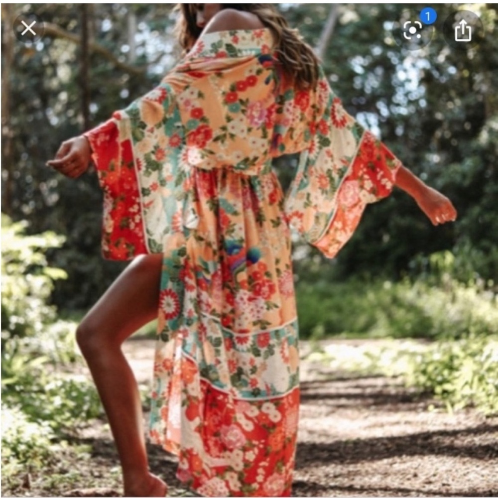 Spell & Gypsy Delilah kimono maxi bird red boho